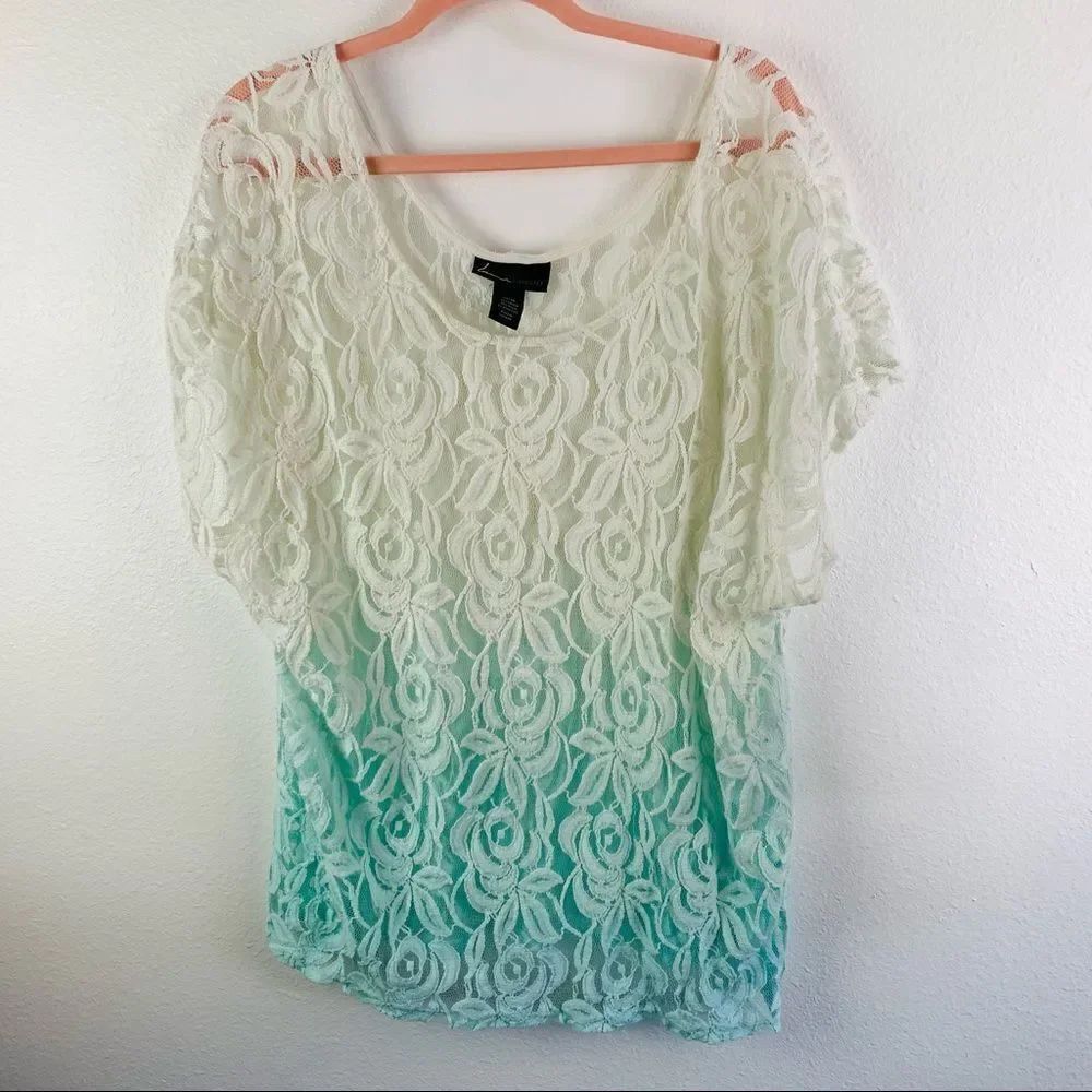 Lane Bryant Mint Ombré Lace Top‎